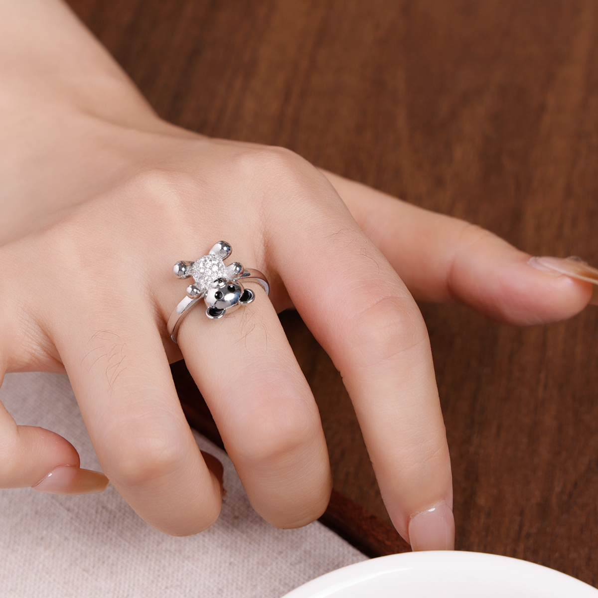 Women's Cute Teddy Bear Open Ring, Adorable Gift for Her
